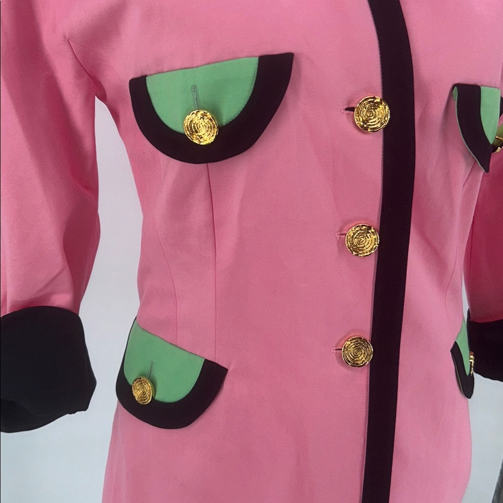 Escada by Margaretha Ley Pink Cotton Blazer Jacket Gold Buttons Size 42 Vintage - Picture 6 of 14